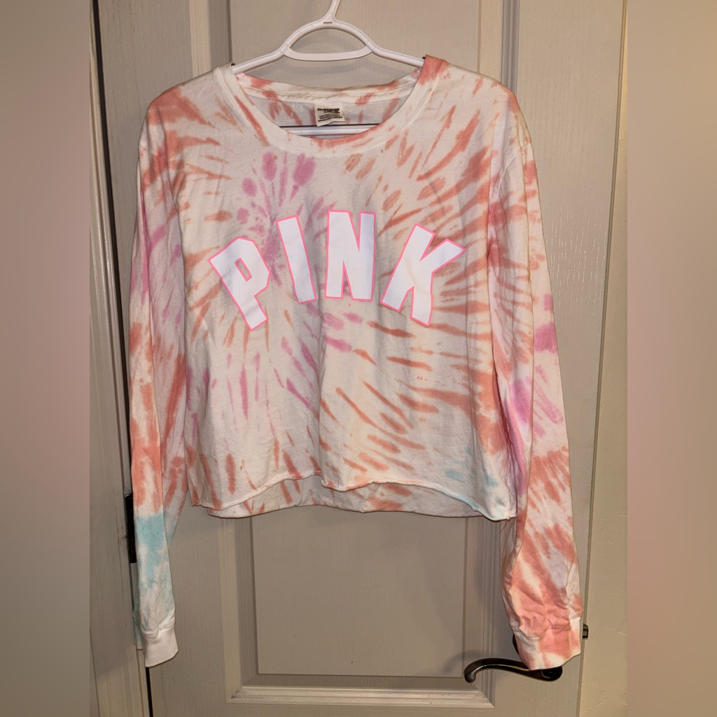 Pink Victoria's Secret Pink And White Tie-Dye Shirt
